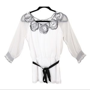 Multiples White/Black 3/4 Sleeve Blouse